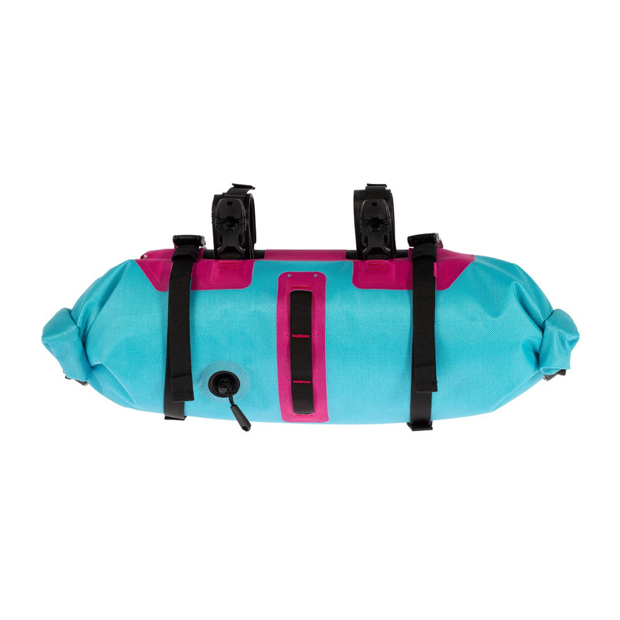 Sacoche de guidon Ortlieb Handlebar Pack 9-15L bleu et rose, étanche et résistante pour bikepacking aventure