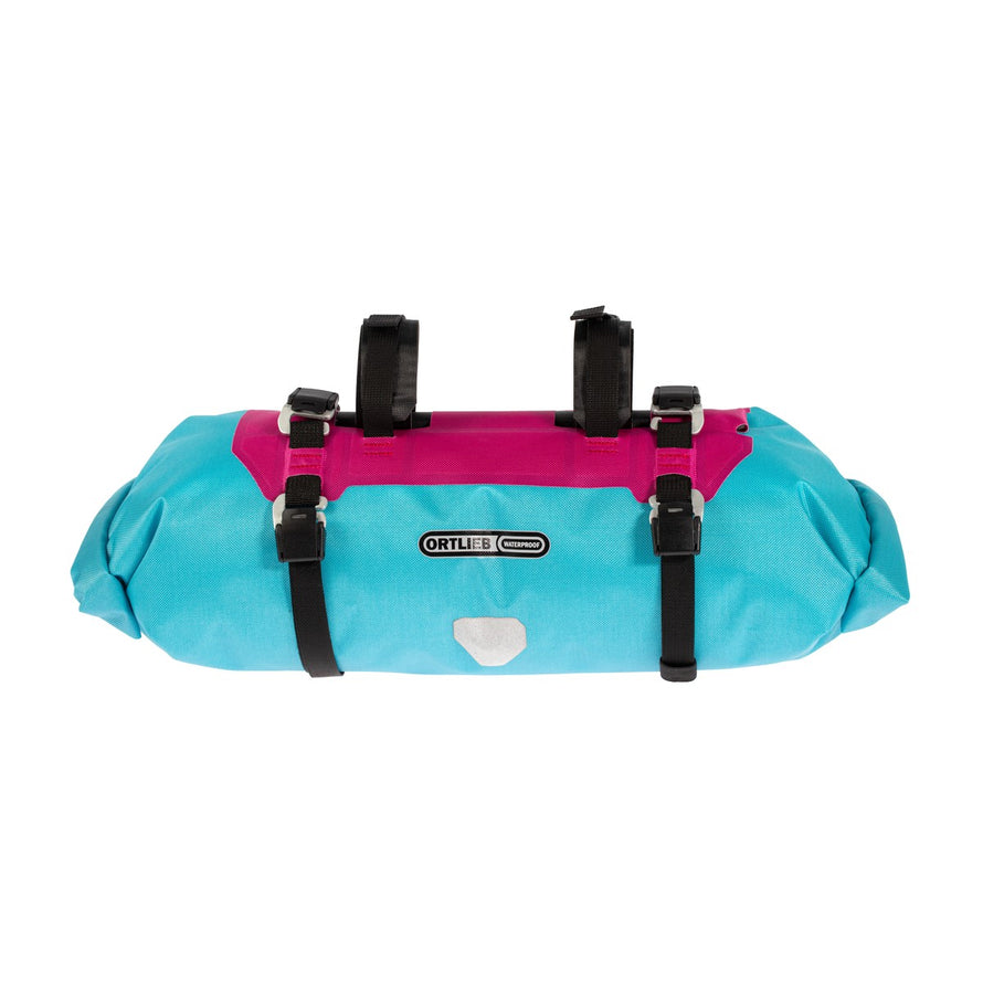 Sacoche de guidon Ortlieb Handlebar Pack 9-15L bleu et rose, étanche et résistante pour bikepacking aventure - vue 2