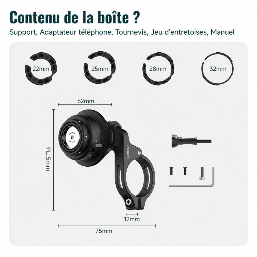 Support smartphone magnétique Outplorer QB01 pour guidon vélo, installation facile et maintien optimal en toutes conditions