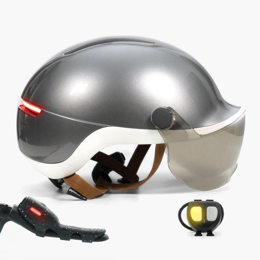 Urbaner Fahrradhelm Overade mit Bremslicht, Visier und Blinkern