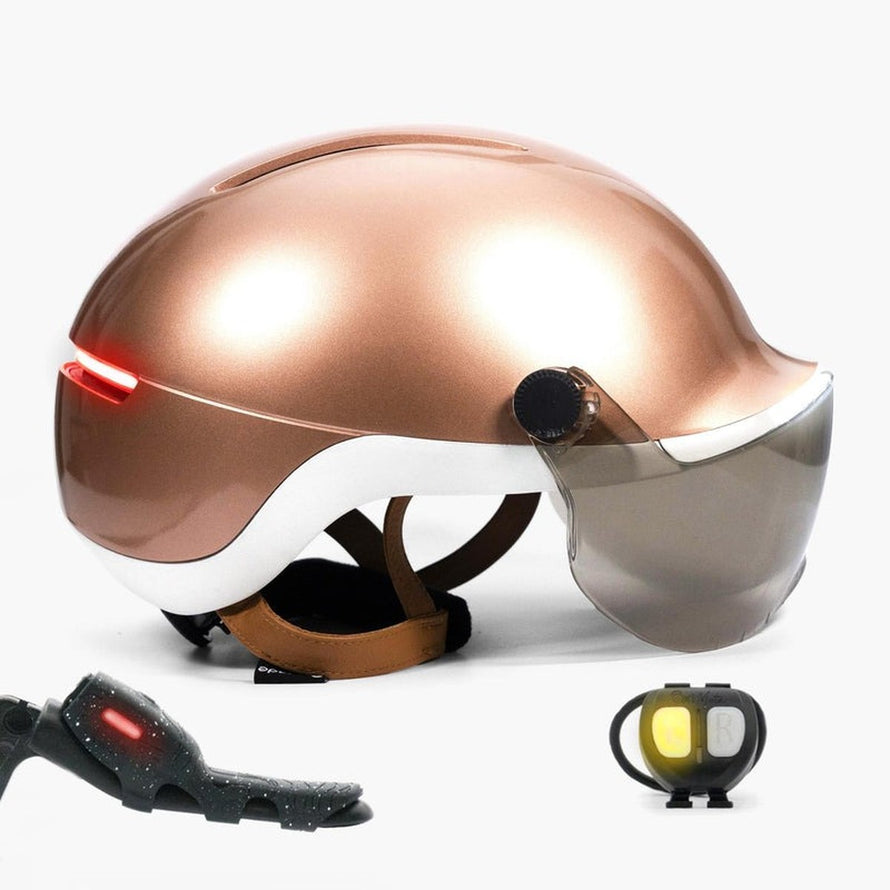Casque velo Overade Life avec visiere, leds clignotants et frein stop pour une securite optimale