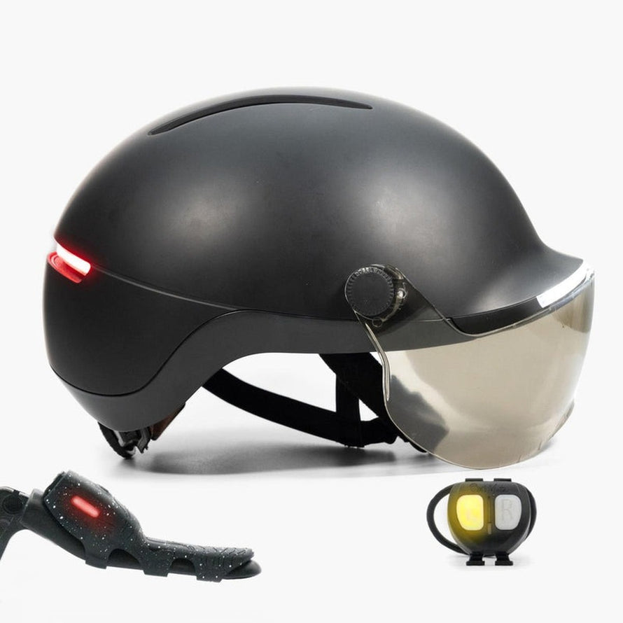 Casque a visiere lumineux avec clignotants et frein stop Overade modele Life pour securite velo