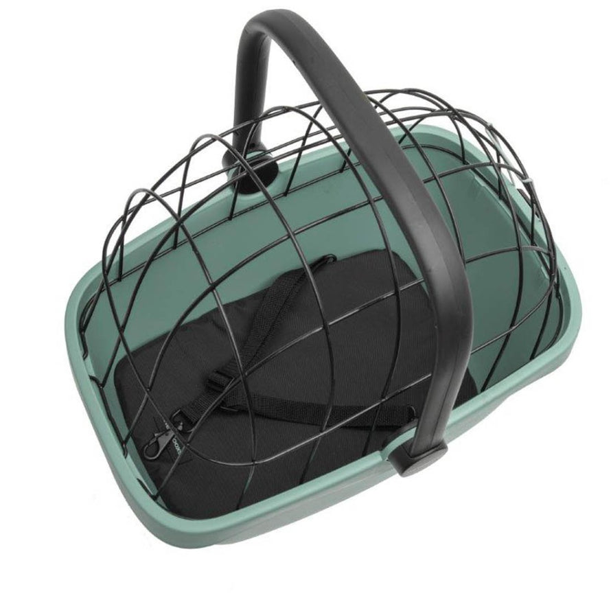 Pack de transport installé sur un panier vélo arrière Clipper de la marque Newlooxs, vue du dessus. 