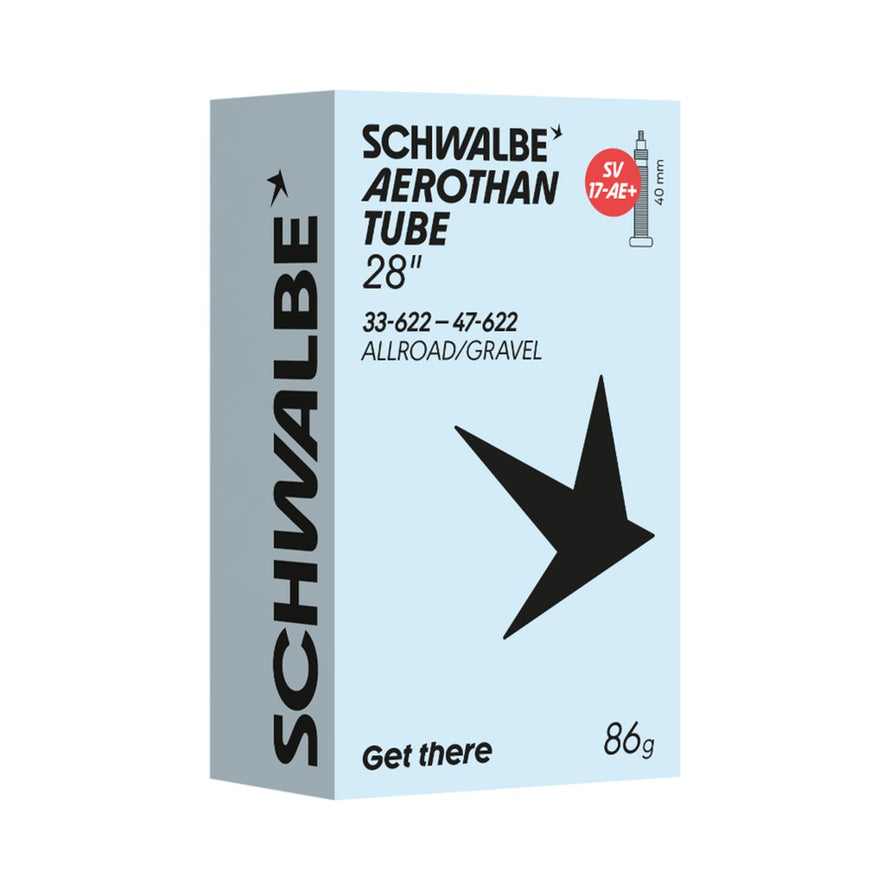 Packaging chambre a air Schwalbe Aerothan 700 gravel avec valve Presta 40mm ultra legere et poids plume pour velo gravel