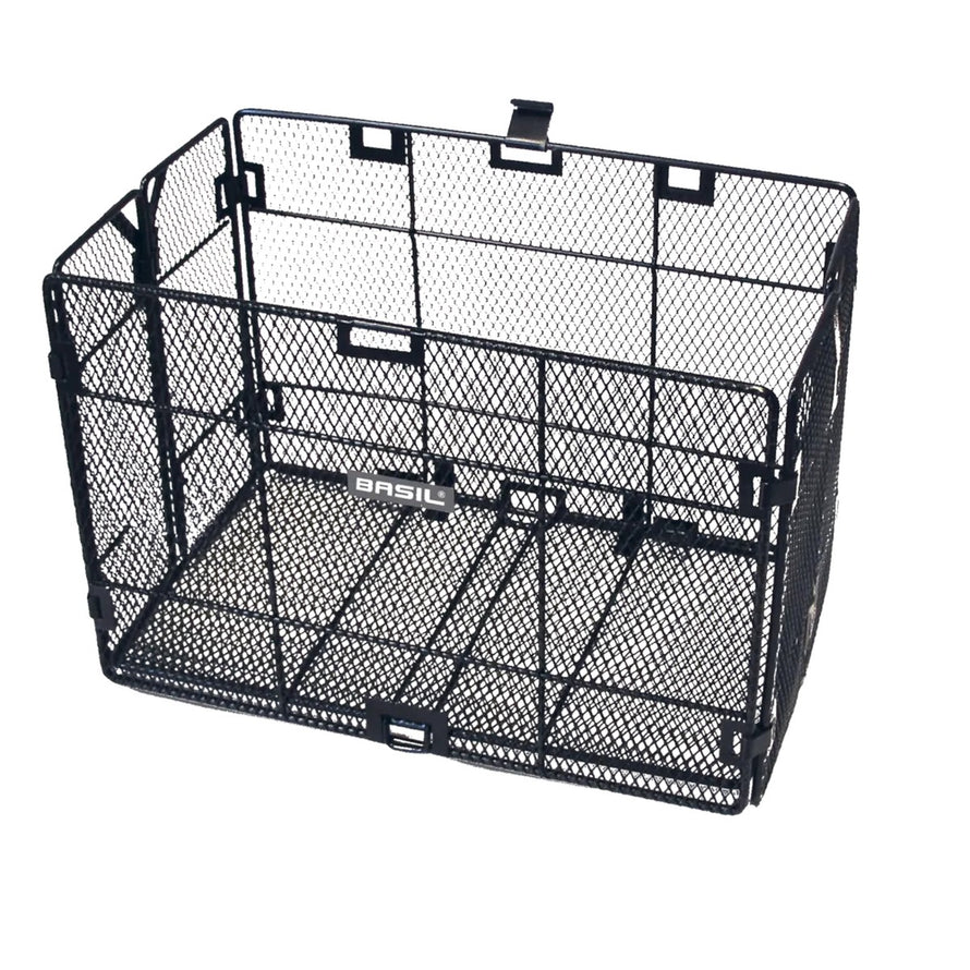 Panier arrière pliable Basil Catania en acier noir, robuste et pratique pour vélo urbain
