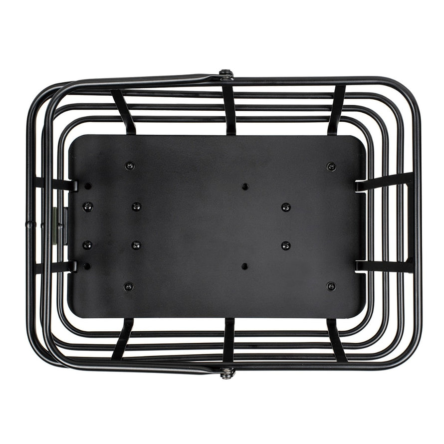 Vue dessus du panier arrière vélo Topeak Urban Basket DX 22 L en métal noir robuste et spacieux