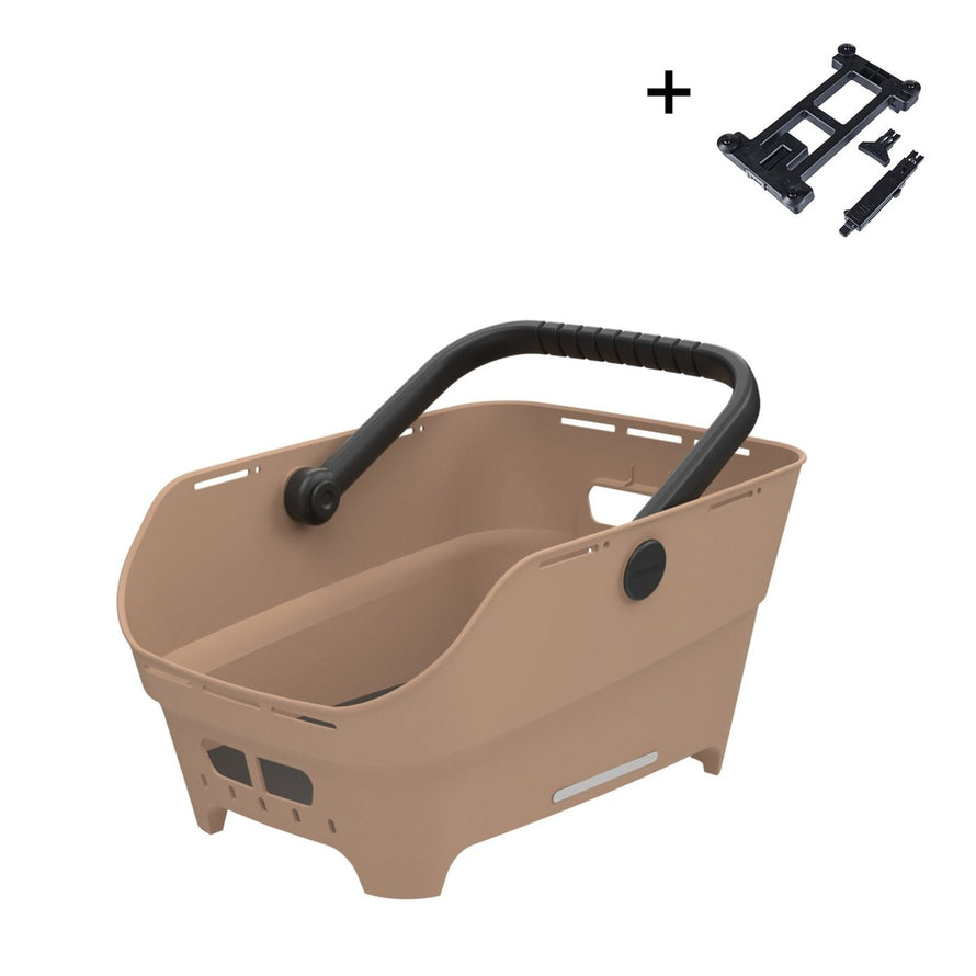 Panier Basil Cento Neo taupe avec fixation rapide, idéal pour transporter vos affaires en ville à vélo