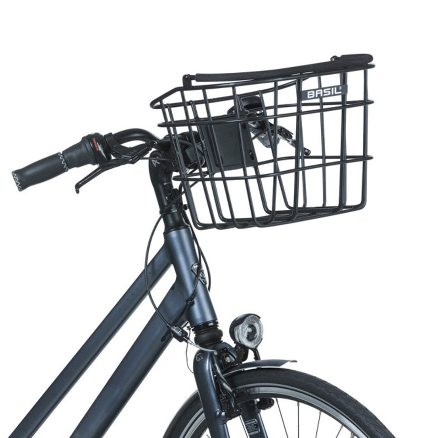 Panier guidon Basil Bremen en aluminium noir compatible KlickFix pour vélo urbain pratique et résistant