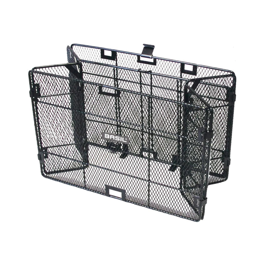 Panier arriere pliable Basil Catania en acier noir pour velo, ideal pour transport urbain facile et securise