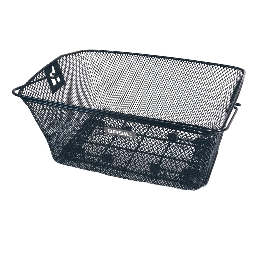 Panier vélo arrière amovible Basil Como en métal noir pour porte-bagages, pratique et robuste