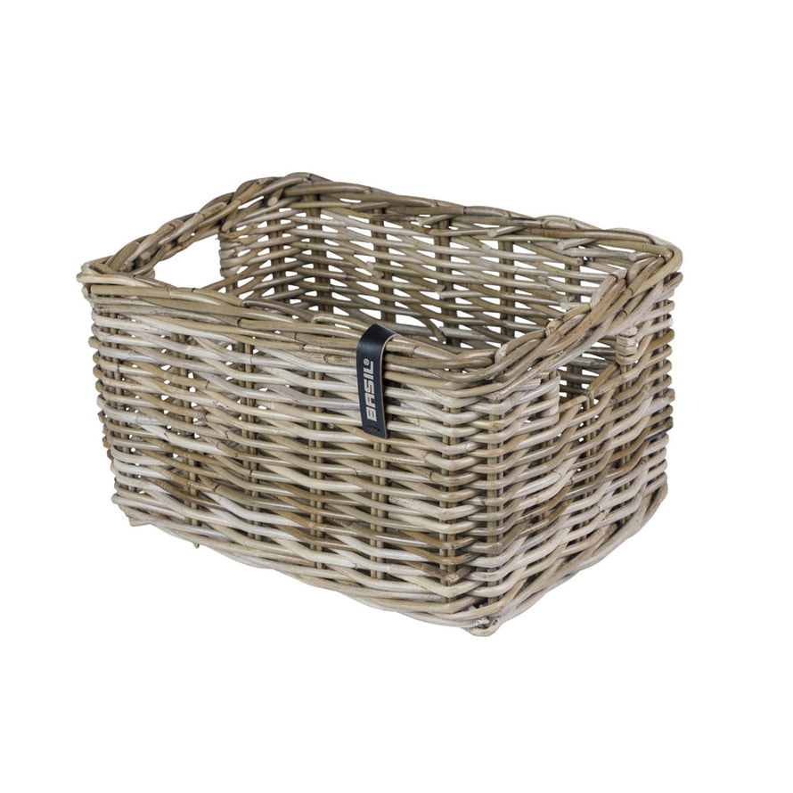 Panier vélo avant en rotin tressé main Basil modèle Dax, élégant et pratique pour transporter vos affaires