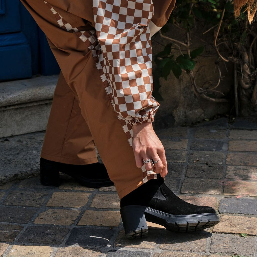 Pantalon de pluie vélo pour adulte Poule Party damier marron pratique