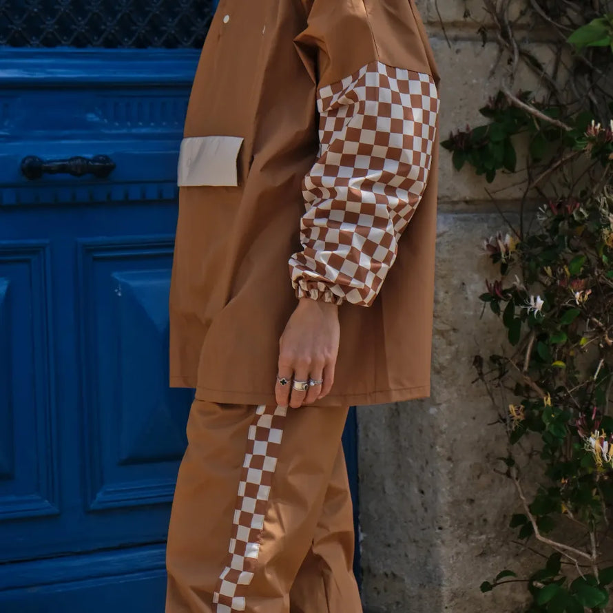 Pantalon de pluie vélo pour adulte Poule Party damier marron