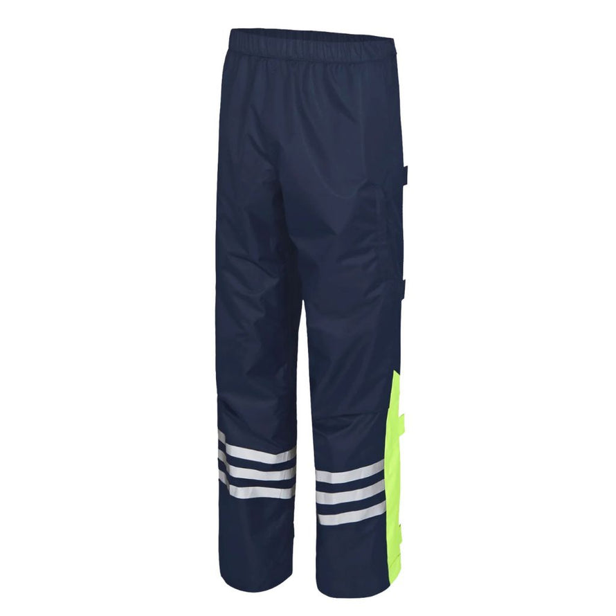 pantalon de pluie vélo urban circus bleu haute visibilité avec inserts fluorescents