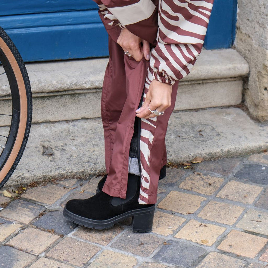 Pantalon de pluie vélo pour adulte Poule Party chocolate zebra déperlant