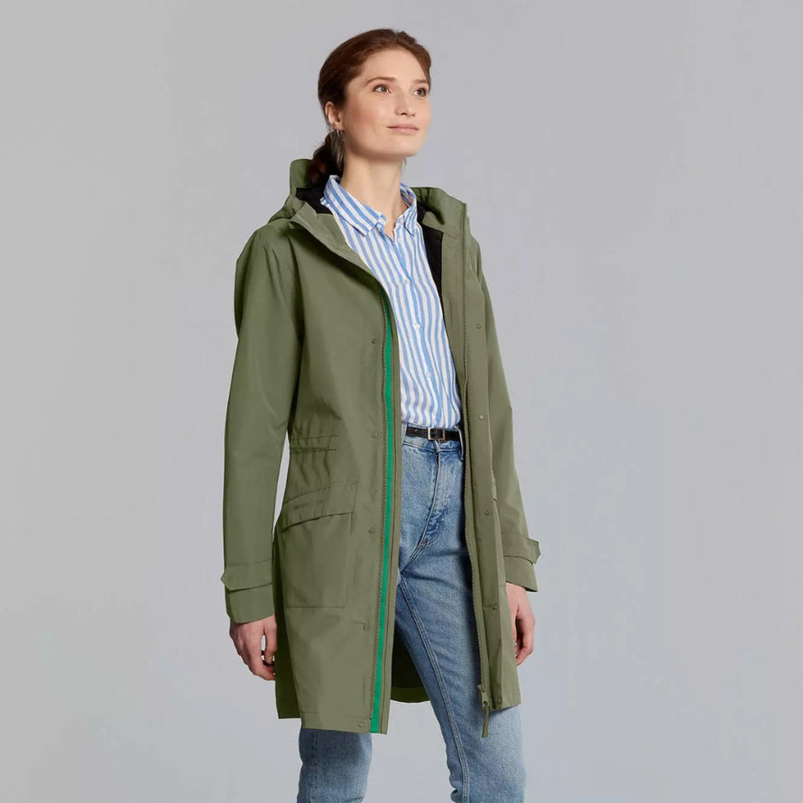 Parka pluie vert olive femme Mosse Basil, modèle Mosse, élégante et chaude pour temps humide