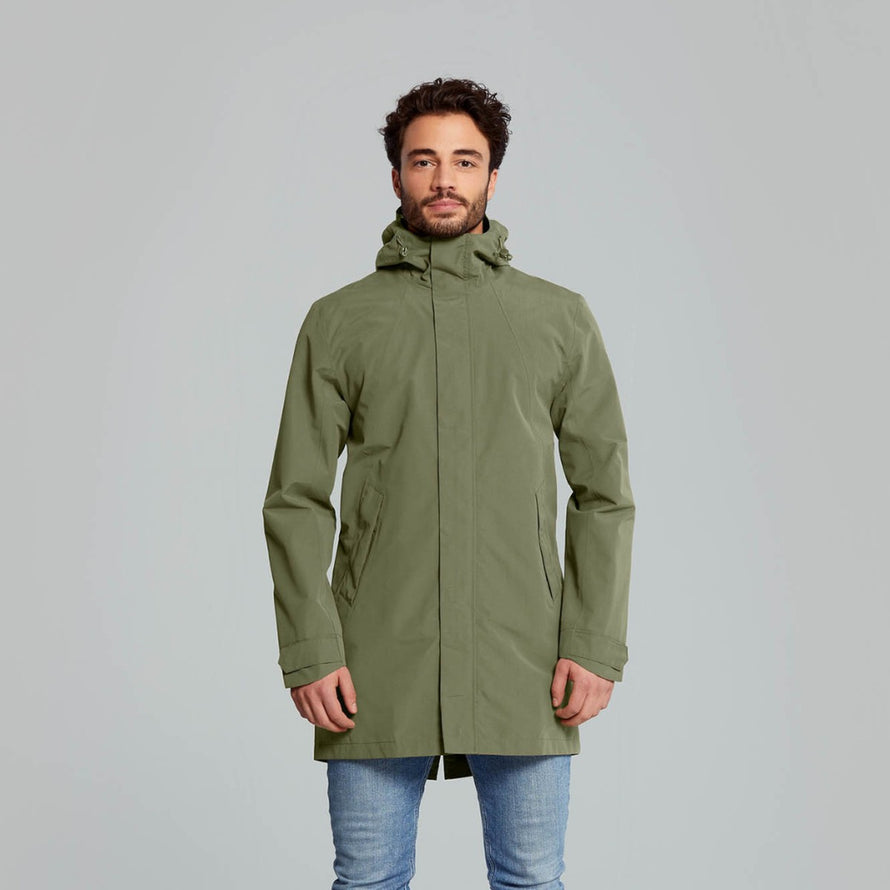 Parka imperméable Mosse Basil vert olive pour homme, conçue pour cyclistes urbains sous la pluie