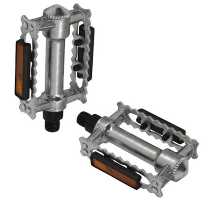 Paire de pédales vélo vintage crantées en acier chromé 9/16
