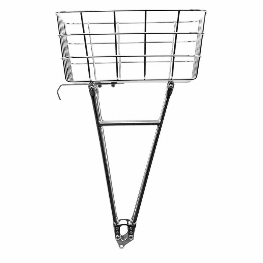 Pelago porte-bagages avant Rasket panier sur vélo acier poli vue de côté