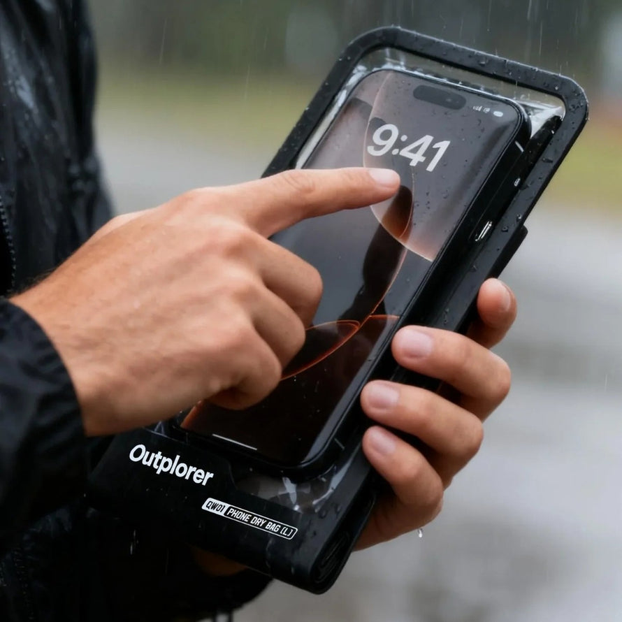 Pochette telephone etanche Outplorer avec fixation magnetique et verrou securite pour velo sous la pluie