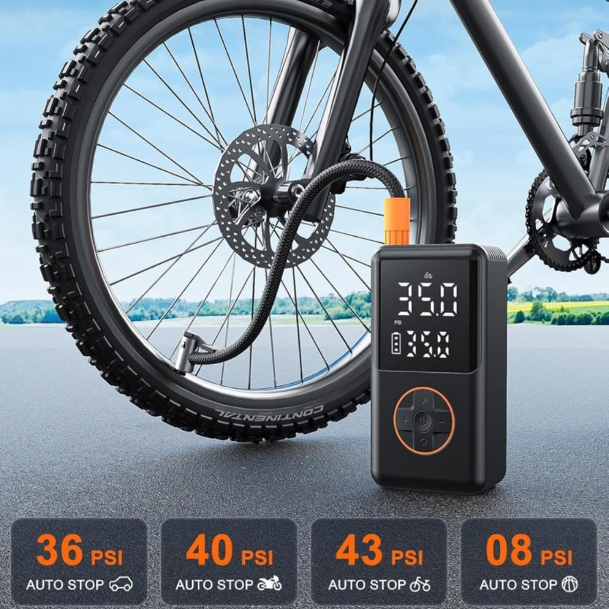 Pompe électrique vélo Barbieri PNK avec fonction auto-stop et écran digital pour gonflage précis