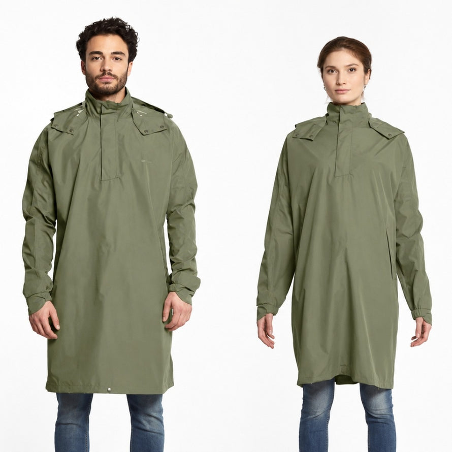 Poncho pluie vélo Basil Mosse unisexe kaki, imperméable et coupe-vent pour cyclistes urbains