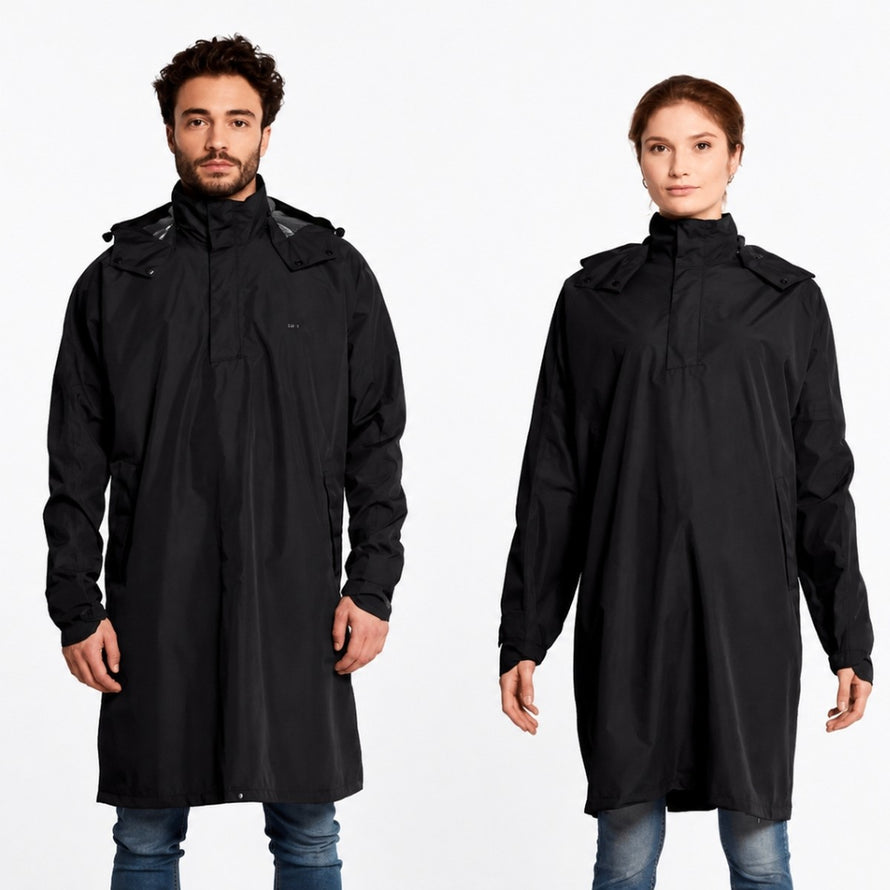 Poncho pluie vélo Basil Mosse unisexe noir, imperméable et coupe-vent pour cyclistes urbains exigeants