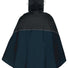 Vue arrière du poncho de pluie vélo Vaude Covero II bleu marine et noir avec liseré réfléchissant