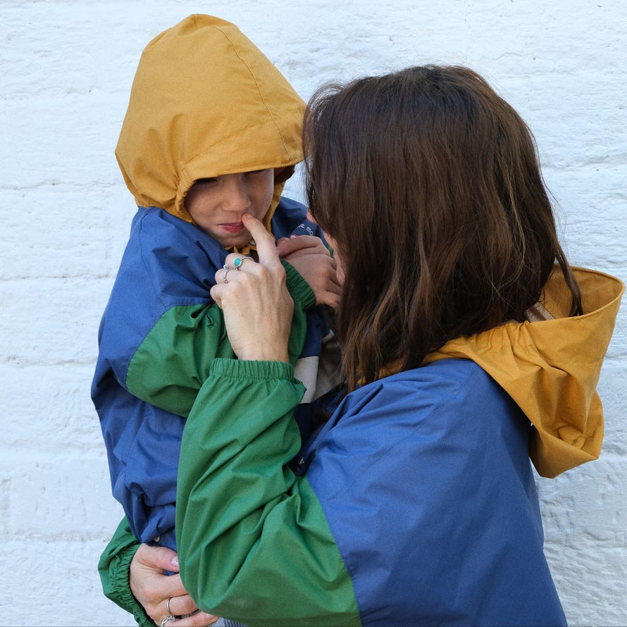 Poncho velo cargo pour parent et enfant Poule Party ash blue