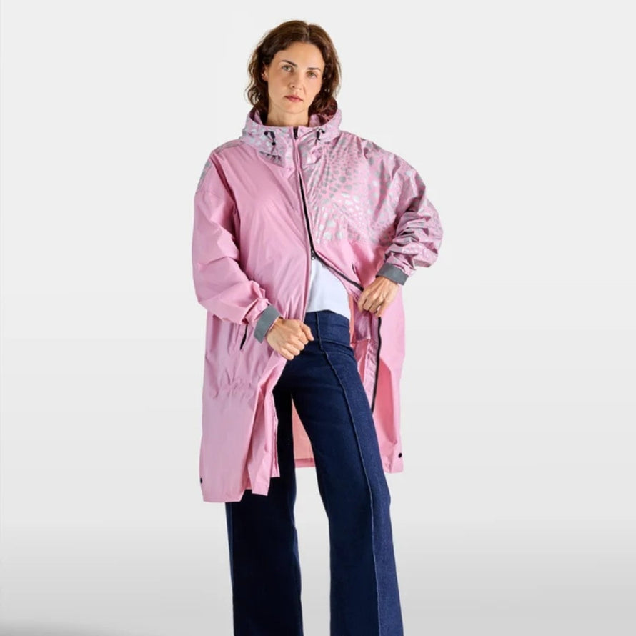 Poncho vélo zippé réfléchissant Urban Circus Francigena rose pour visibilité et protection contre la pluie
