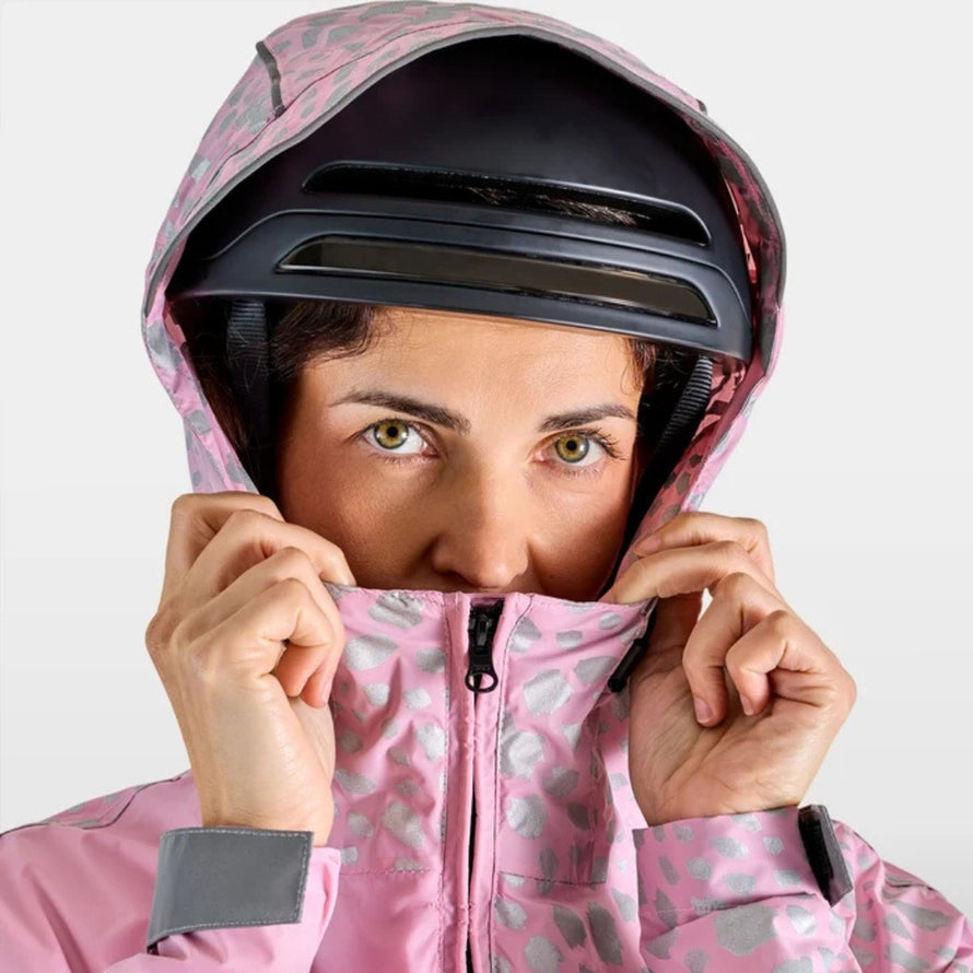 Poncho vélo zippé réfléchissant Urban Circus Francigena rose motif pour cyclistes urbains, protection pluie et sécurité optimale