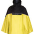 Vue avant du poncho vélo Vaude Covero II jaune et noir avec capuche, poche frontale et ouvertures pour les mains