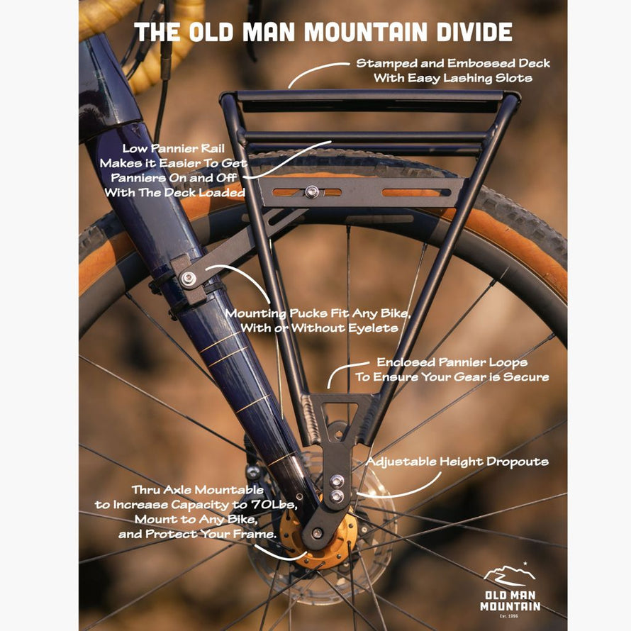 Compatibilité assurée avec les freins à disque, le porte-bagages Divide s'adapte à votre vélo gravel moderne