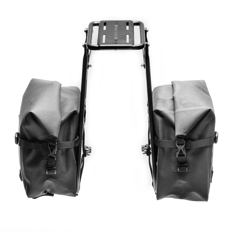 Porte bagages avant Old Man Mountain Impala en acier noir avec sacoches, idéal pour vélo et VTT