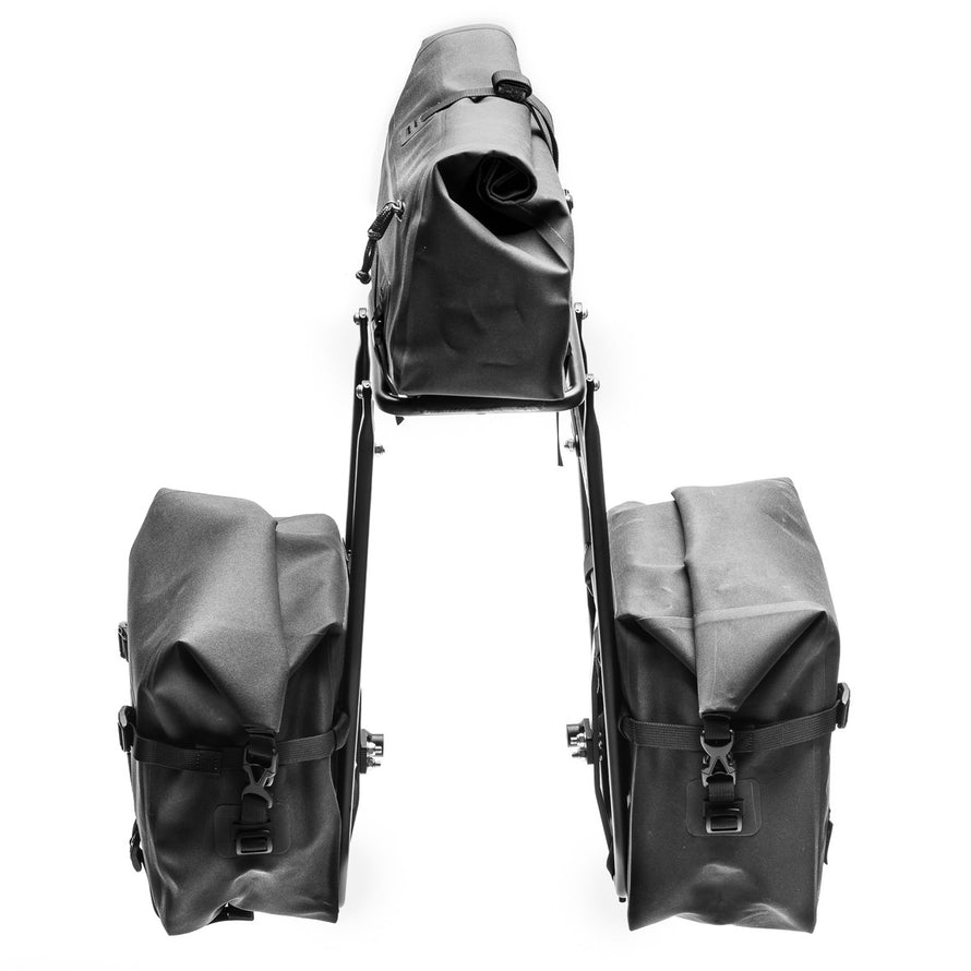 Porte bagages avant Old Man Mountain Impala avec sacoches étanches noires, robuste et léger pour vélo et VTT