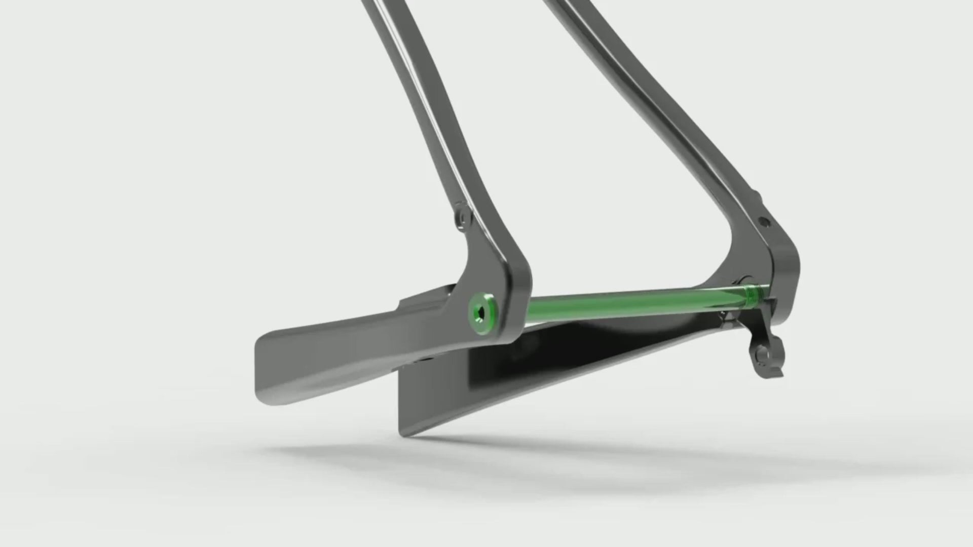 Démonstration de l'installation du système FollowMe Tutto avec axe traversant universel. Montre comment les deux parties de l'axe se vissent facilement pour fixer la remorque enfant au vélo.