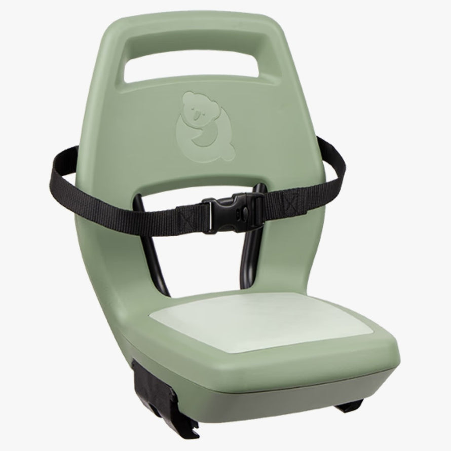 Siège vélo enfant junior 6+ Qibbel couleur vert pâle avec ceinture de sécurité ajustable pour porte-bagages arrière