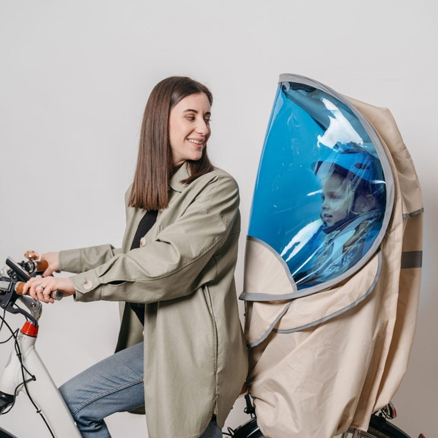 Abri pluie et soleil Rainjoy Bub-up pour siege velo enfant, protection optimale contre intempéries
