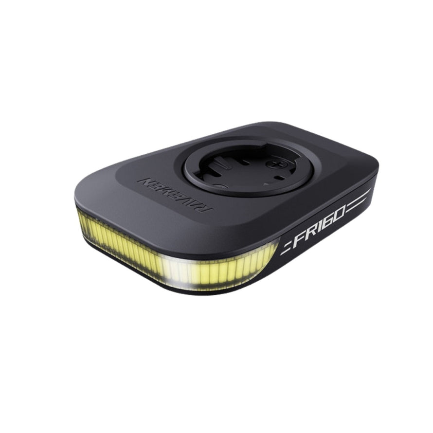 Eclairage avant vélo Ravemen FR160 compatible supports Garmin et Wahoo, marque Racer, puissant et compact