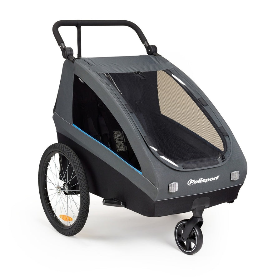 Polisport remorque vélo pour enfant et poussette 2-en-1 dès 7 mois