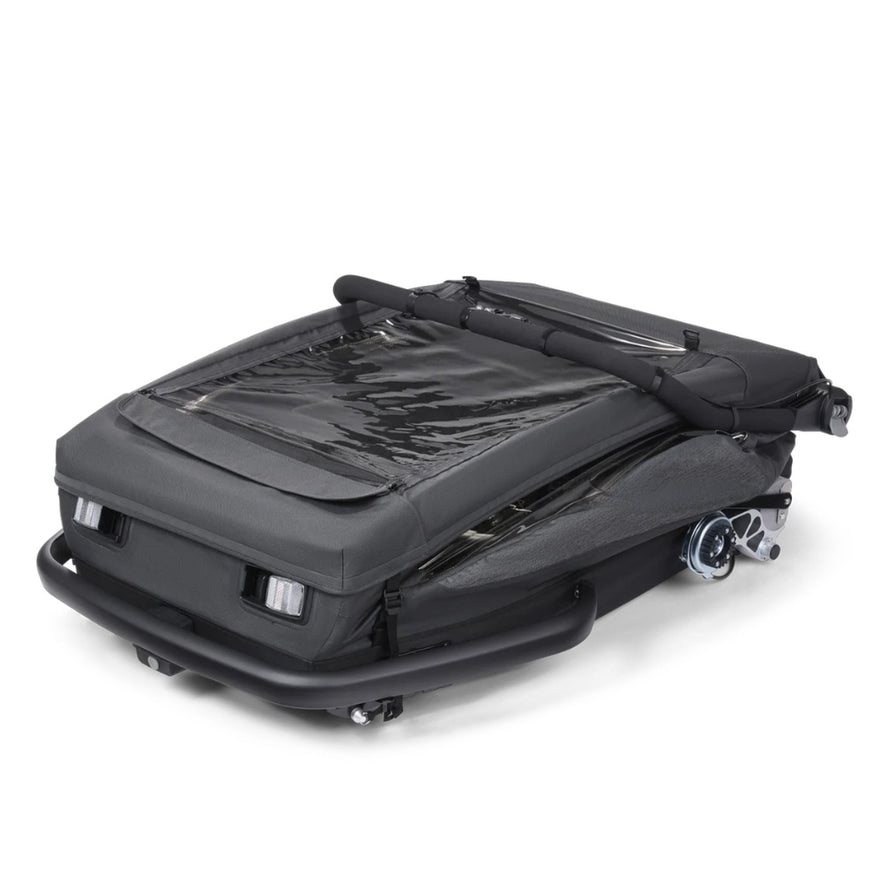 Remorque velo modulaire Yuuna Croozer pliee pour rangement compact et transport facile
