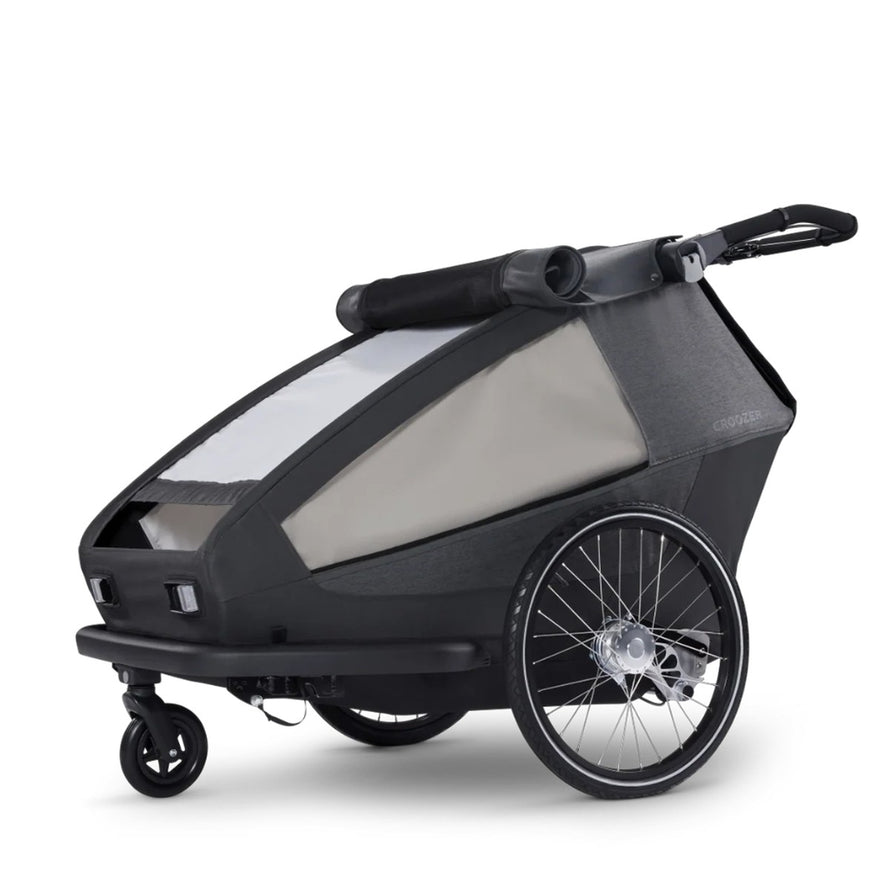 Remorque velo modulaire Yuuna Croozer vue profil lateral pour enfants, chiens et transport cargo polyvalent