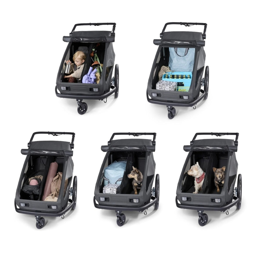Remorque velo modulaire Yuuna Croozer 3 en 1 adaptable pour enfants, chiens et transport cargo polyvalent