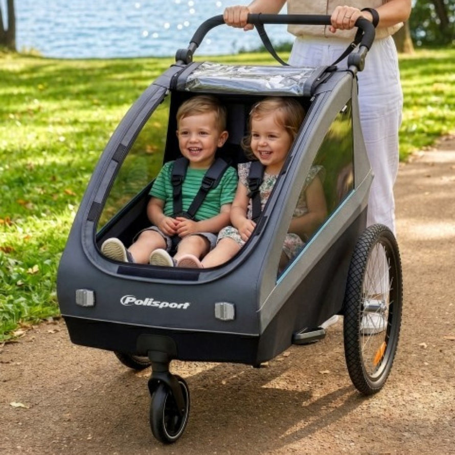 Polisport remorque vélo pour enfant et poussette 2-en-1 dès 7 mois