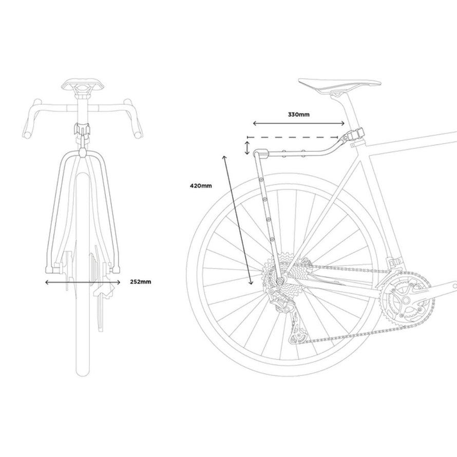 Schema technique du porte-bagages Restrap Switch Rack avec dimensions pour installation sur velo