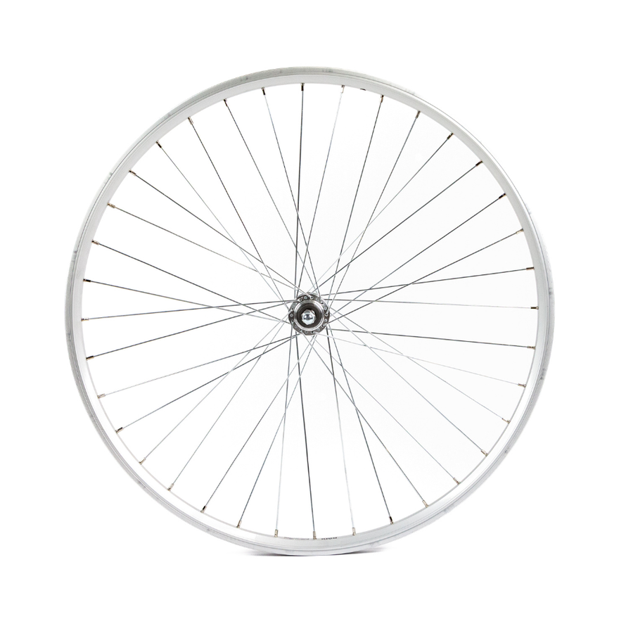 Roue arrière vélo 28 pouces avec jante aluminium 36 rayons et axe à écrous, moyeu fileté pour roue libre 1 à 7 vitesses, idéale pour VTC et vélo de ville.