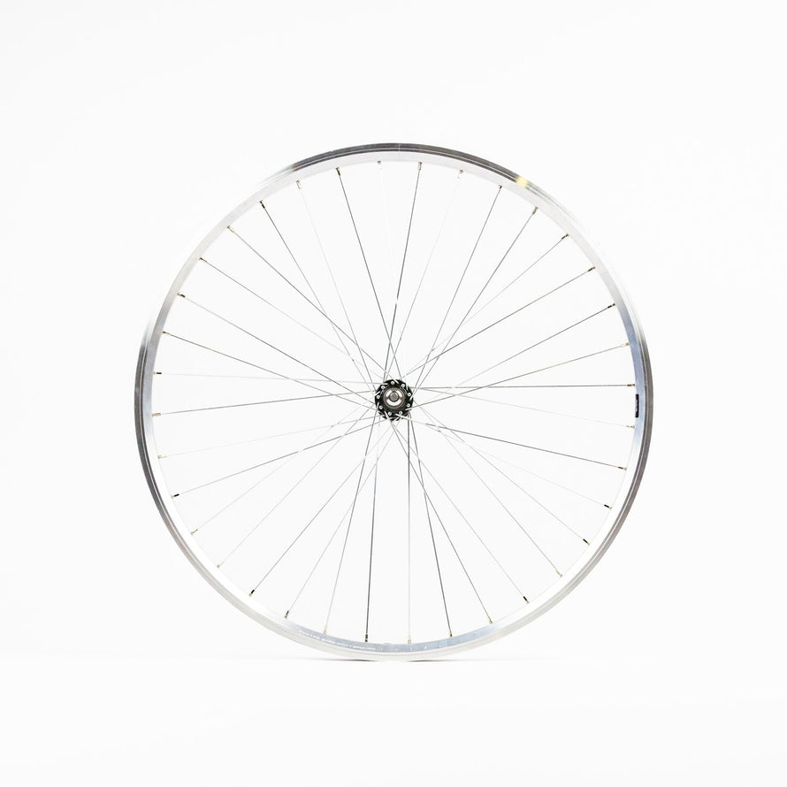 Roue avant brandless 28 pouces avec axe à écrous vue de face, modèle robuste et léger