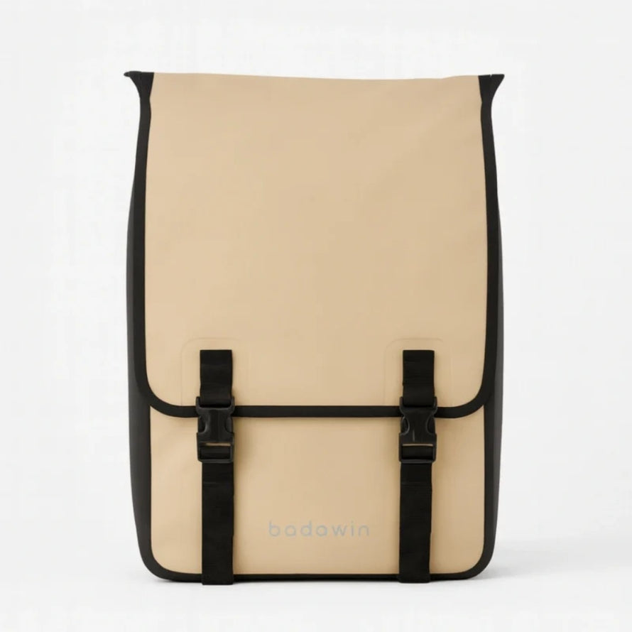 Sac à dos convertible vélo Badawin Moh 25 L beige noir vue avant avec sangles noires