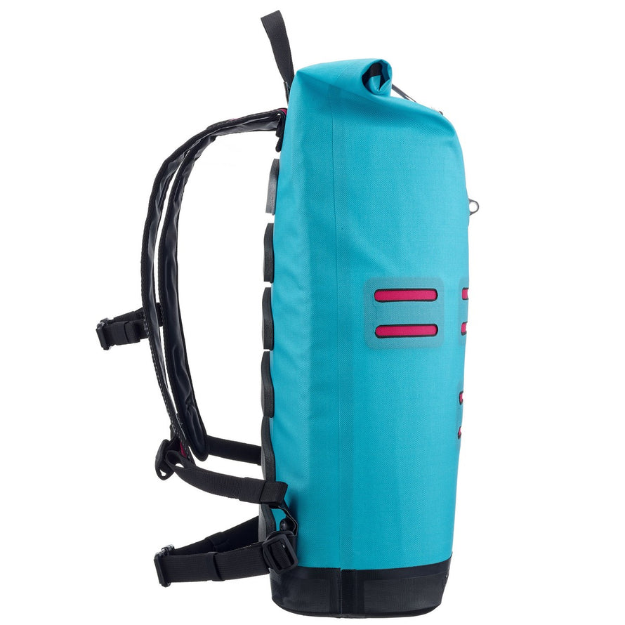 Sac à dos Ortlieb Commuter Daypack turquoise vue de côté, étanche et confortable pour cyclistes urbains