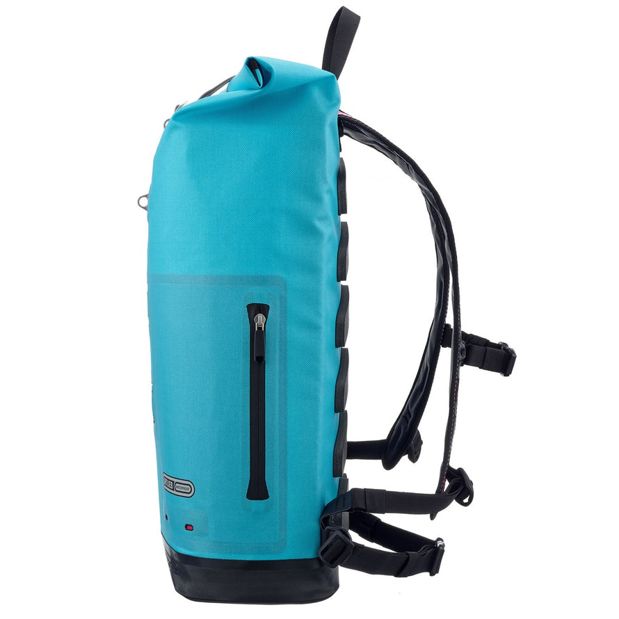 Sac à dos Ortlieb Commuter Daypack turquoise profil, étanche et confortable pour cyclistes urbains